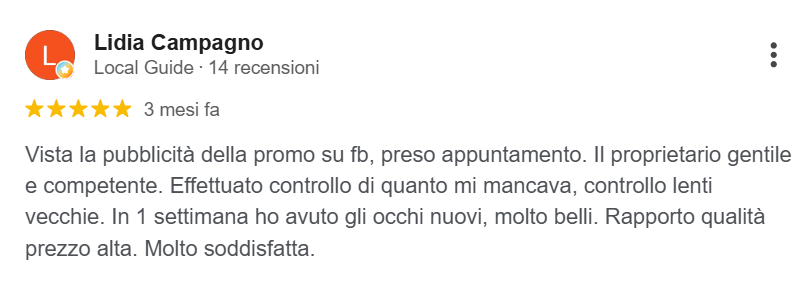Recensione clienti Centro Ottico Bovesano