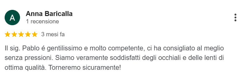 Recensione clienti Centro Ottico Bovesano