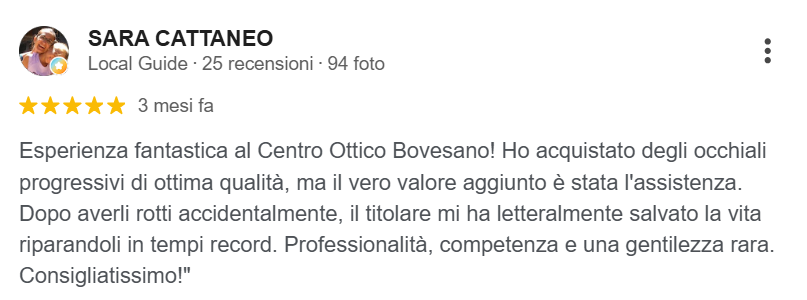 Recensione clienti Centro Ottico Bovesano